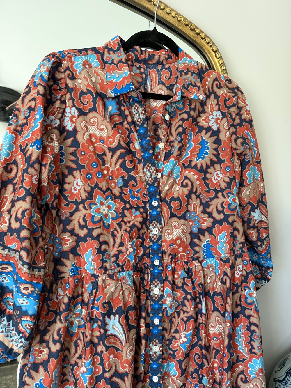 House of Harlow 1960 Brown and Blue Paisley Midi Shirt Dress - Picture 7 of 7